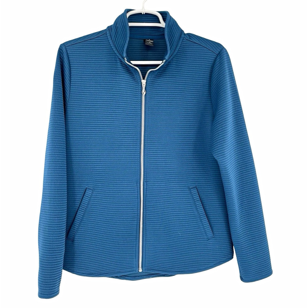 Skechers Women's Medium Teal Ribbed Full Zip Athletic Track Jacket Stretch